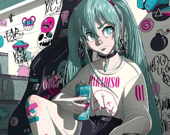 Grungesune Miku (Hatsune Miku) Print | Anime/Vocaloid Art Print
