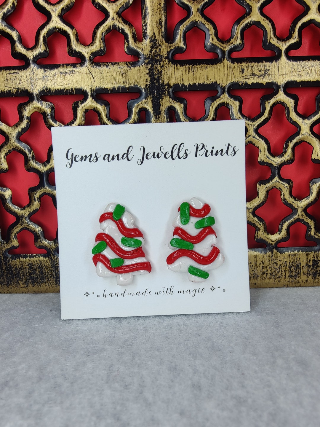 Christmas Tree Snack Cake Large Stud Earrings Holiday Clay Earrings