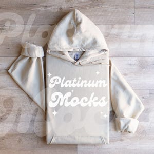 18500 Sand Mockup Sand Gildan 18500 Hoodie Mockup 18500 Mockup Sand Hooded Sweatshirt Mockup Wood Background Folded Hoodie Flat Lay Mockup