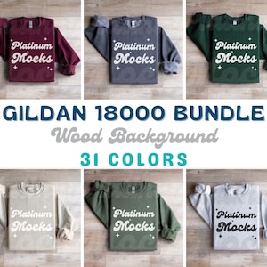 Gildan 18000 Mockup Bundle || Folded Flat Lay Mockup Bundle g180 Mockup Bundle Folded Sweatshirt Mockup Wood Background G18000 Mockup Bundle