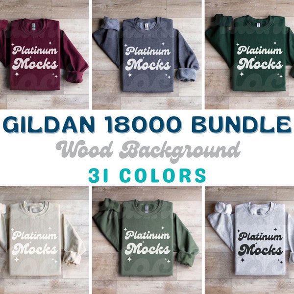 Gildan 18000 Mockup Bundle || Gefaltetes Flat Lay Mockup Bundle g180 Mockup Bundle Gefaltetes Sweatshirt Mockup Holz Hintergrund G18000 Mockup Bundle