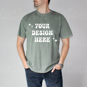 Moss Comfort Colors c1717 Mockup Male Model 1717 Moss Mockup Men cc1717 Mockup Men&#39;s T Shirt Mocks Simple Studio Mockups c1717 Mock ups