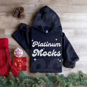 18500 Black Mockup Christmas Gildan 18500 Hoodie Mockup Christmas Sweatshirt Mockup Black Hooded Sweatshirt Mock Up Folded Flat Lay Wood