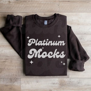 18000 Dark Chocolate Mockup | Gildan 18000 Mockup Folded Sweatshirt Mockup Wood Background g18000 Mockup Flat Lay g180 Mockup Dark Chocolate