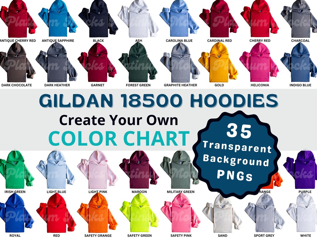 Gildan 18500 Color Chart Folded Hoodie Gildan 18500 Mockup Bundle