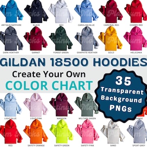 Gildan 18500 Color Chart Folded Hoodie Gildan 18500 Mockup Bundle Transparent Background PNG Flat Lay Mockup g185 Mockup G18500 Mockup