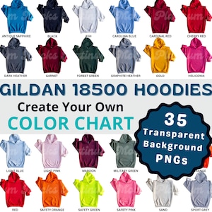 Gildan 18500 Color Chart | Gildan 18500 Mockup Bundle Transparent Background PNG Hoodie Sweatshirt Flat Lay Mockup g185 Mockup G18500 Mockup