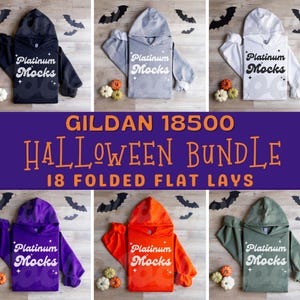 Gildan 18500 Mockup Bundle Halloween Hoodie Mockups Folded Sweatshirt Flat Lay Mockup Bundle Gildan 18500 Halloween Mockups g185 mockup