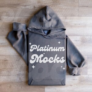 18500 Charcoal Mockup Gildan 18500 Hoodie Mockup 18500 Mockup Charcoal Hooded Sweatshirt Folded Flat Lay Mockup Wood Background g185 g18500