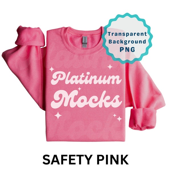 18000 Safety Pink Mockup Transparent Background PNG || Safety Pink Gildan 18000 Mockup Folded Flat Lay g180 Mockup Safety Pink g18000 Mockup