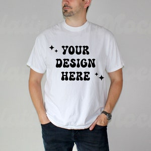 White Comfort Colors c1717 Mockup Male Model 1717 White Mockup Men cc1717 White Mockup Men's T Shirt Mocks Simple Studio Mockups c1717 White
