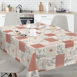 Patchwork Country Chickens PVC Vinyl Wipe Clean Tablecloth - Wipe Clean Waterproof PVC Vinyl Tablecloth - Indoor and Outdoor Tablecloth