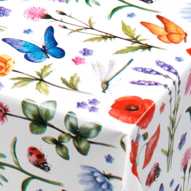 Nappe en vinyle PVC florale coccinelles - Nappe en vinyle PVC imperméable à l'eau d'un simple nettoyage - Nappe d'intérieur et d'extérieur