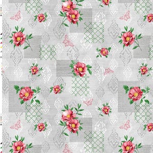 Patchwork Floral Pink Grey PVC Vinyl Wipe Clean Tablecloth - Wipe Clean Waterproof PVC Vinyl Tablecloth - Indoor and Outdoor Tablecloth