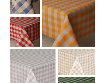 Gingham Checked Squares PVC Vinyl Wipe Clean Tablecloth - Wipe Clean Waterproof PVC Vinyl Tablecloth - Indoor and Outdoor Tablecloth