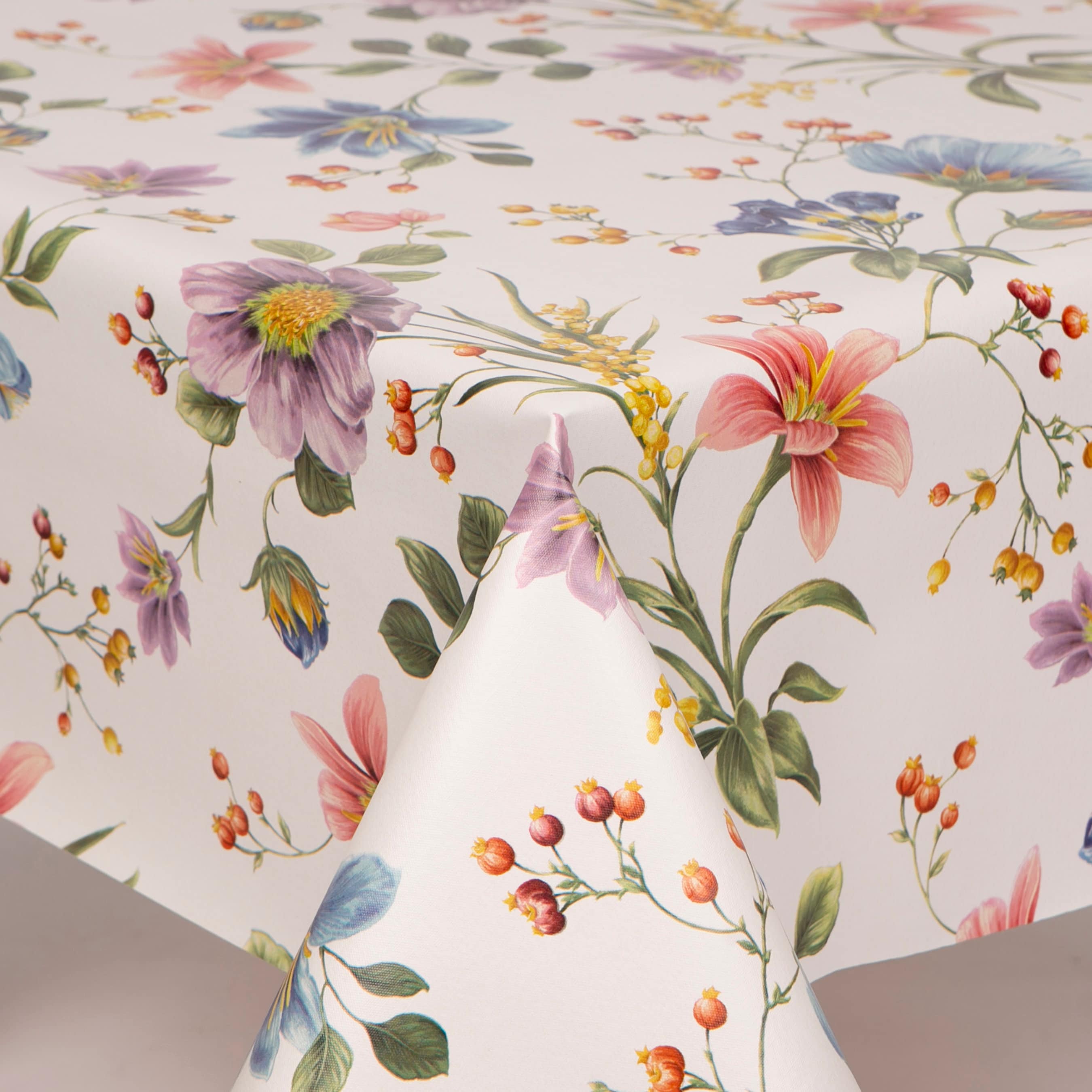 Nappe florale d'été en vinyle PVC essuyable - Nappe en vinyle PVC imperméable, facile à nettoyer - Nappe d'intérieur et d'extérieur