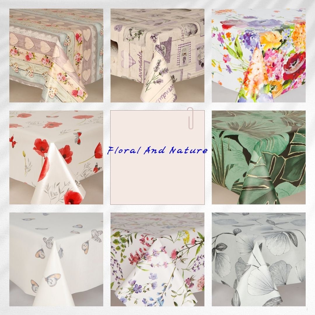 Floral & Nature PVC Vinyl Wipe Clean Tablecloth - Wipe Clean Waterproof ...