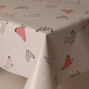 Chickens Beige Polka dots PVC Vinyl Wipe Clean Tablecloth - Wipe Clean Waterproof PVC Vinyl Tablecloth - Indoor and Outdoor Tablecloth