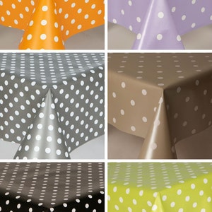 Polka Dots Plain PVC Vinyl Wipe Clean Tablecloth - Wipe Clean Waterproof PVC Vinyl Tablecloth - Indoor and Outdoor Tablecloth