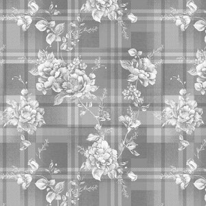 Grey Tartan Floral Patchwork PVC Vinyl Wipe Clean Tablecloth - Wipe Clean Waterproof PVC Vinyl Tablecloth - Indoor and Outdoor Tablecloth