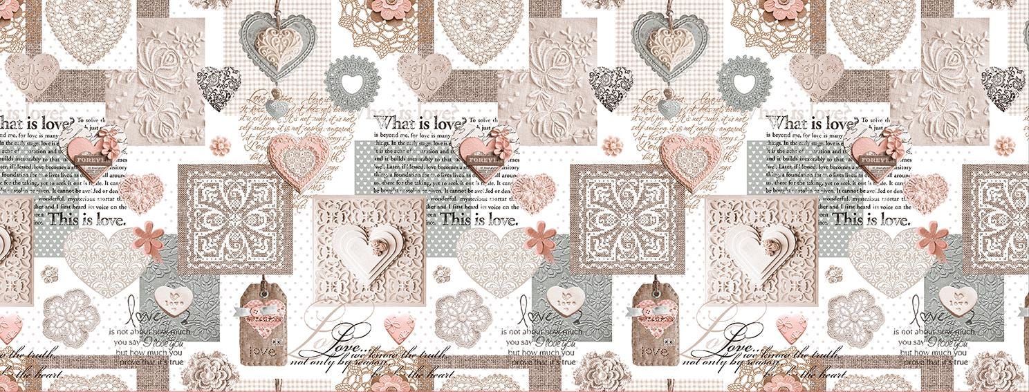 Nappe effaçable en vinyle PVC scription beige patchwork - Nappe en vinyle PVC imperméable à essuyer - Nappe d'intérieur et d'extérieur
