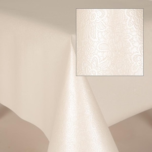 Textured Cream Floral PVC Vinyl Wipe Clean Tablecloth - Wipe Clean Waterproof PVC Vinyl Tablecloth - Indoor and Outdoor Tablecloth