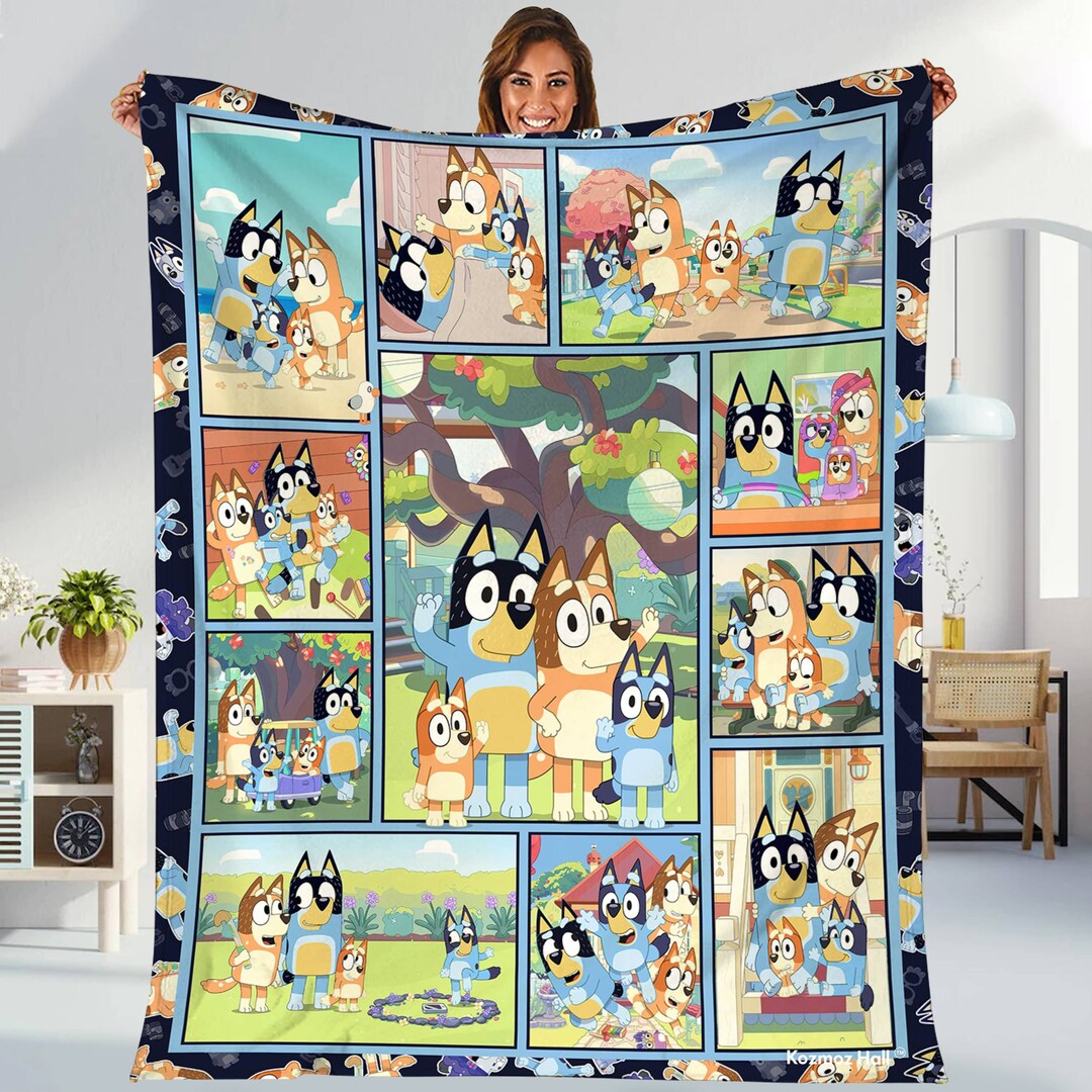 Bluey Fleece Blanket Bluey Cartoon Comforter Blanket Bluey Etsy