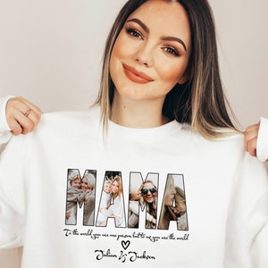 Personalized MAMA Sweatshirt, Custom Mama Photo Shirt, Custom Gift for Mom, Mother&#39;s Day Crewneck, Custom Mother&#39;s Day Gift, Grandma Gift