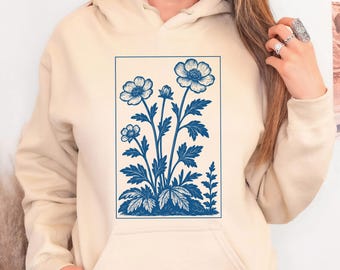 Vintage Wildflower Graphic Hoodie: 90s Retro Floral Sweatshirt