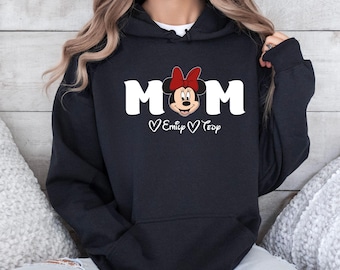 Disney Mom Hoodie with Kids Name, Minnie Mom Hoodie, Mama Mouse Apparel, Mother's Day Gift, Cute Disney Hoodie For Mom, Gift for Mom