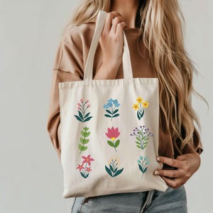 Wildflower Tote Bag, Floral Totes, Gift For Women Tote, Canvas Tote Bag, Shopping Bag, Library Bag, Birthday Gift Tote Bag, Bridal Gift Tote