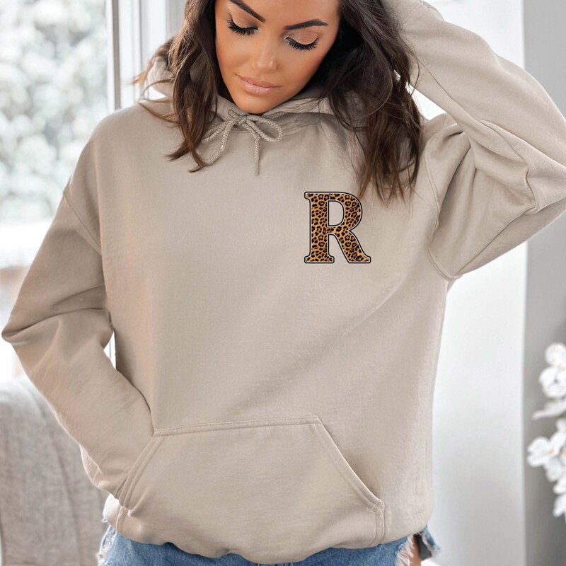 Hoodie long sleeve leopard print pocket top
