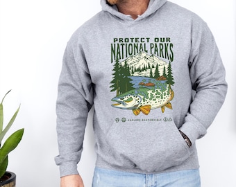 National Parks Hoodie: Protect Nature, Retro Hiking Pullover for Adventure Seekers