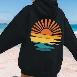 Sunset Rays Wavy Hoodie, Sunrise Hoodie, Sunshine Hoodie, Sun Rays Hoodie, Beachy Vibes Hoodie, Beach Hoodie, Sunset Hoodie, Trendy Hoodies