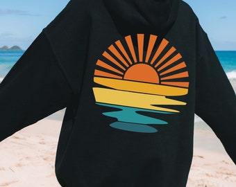 Sunset Rays Wavy Hoodie, Sunrise Hoodie, Sunshine Hoodie, Sun Rays Hoodie, Beachy Vibes Hoodie, Beach Hoodie, Sunset Hoodie, Trendy Hoodies