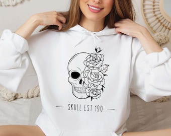Floral Skull Hoodie: Trendy Skeleton Graphic Hoodie
