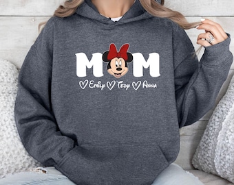 Disney Mom Hoodie with Kids Name, Minnie Mom Hoodie, Mama Mouse Hoodie, Mother's Day Gift, Cute Disney Hoodie for Mom