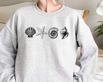 90s Vintage Style Sea Shells Sweatshirt: Retro Ocean Beach Tee