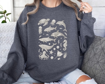 90s Vintage Style Sea Animals Sweatshirt: Retro Ocean Pullover