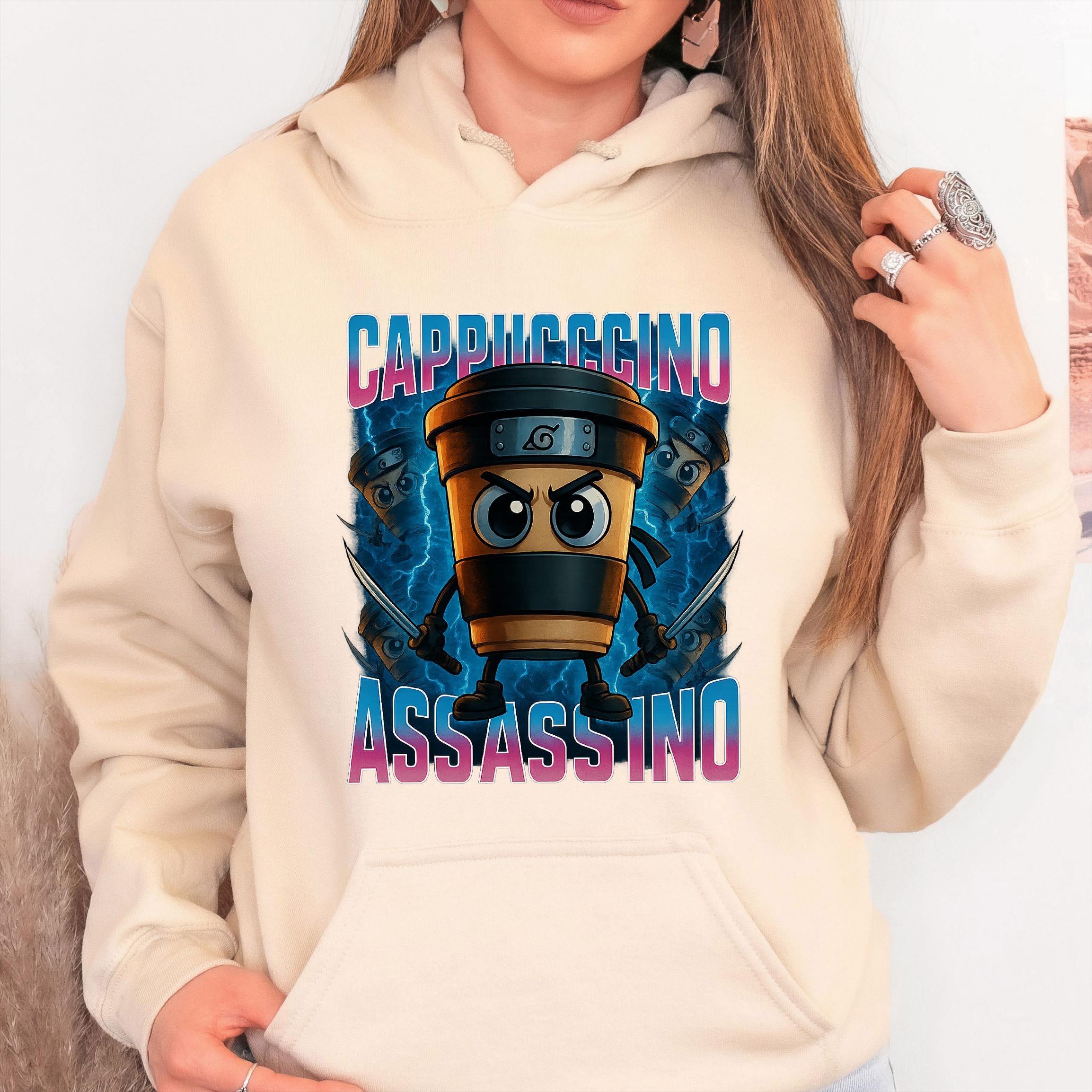 Cappuccino Assassino Hoodie - Italian Brainrot Meme Mit Ninja Design | Für Kaffeeliebhaber