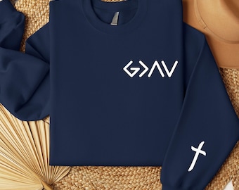 Jesus Is King Sweatshirt: Christian Cross Sleeve Faith Pullover Gift