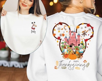Personalized Disney Mickey and Friends Happy Thanksgiving Sweatshirt, Disney Fall Vibes, Family Disney Matching Sweat, Disneyland Autumn