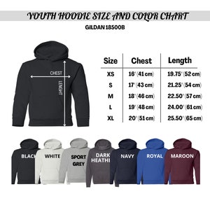 youth hoodie size and color chart