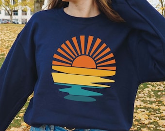 Wavy Sunset Rays Sweatshirt - Beachy Vibes Crewneck