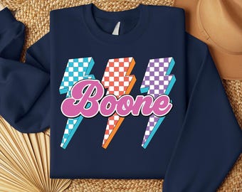 Retro Boone Lightning Bolt Sweatshirt: 80s Style College Pullover