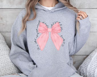 Coquette Pink Bow Christian Hoodie: Bible Verse Religious Gift