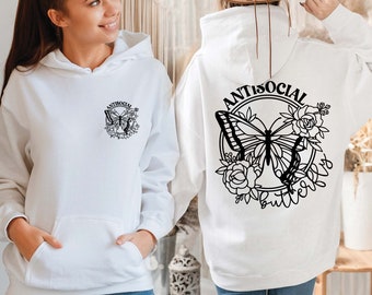 Antisocial Butterfly Hoodie: Sarcastic Introvert Graphic Floral Sweatshirt