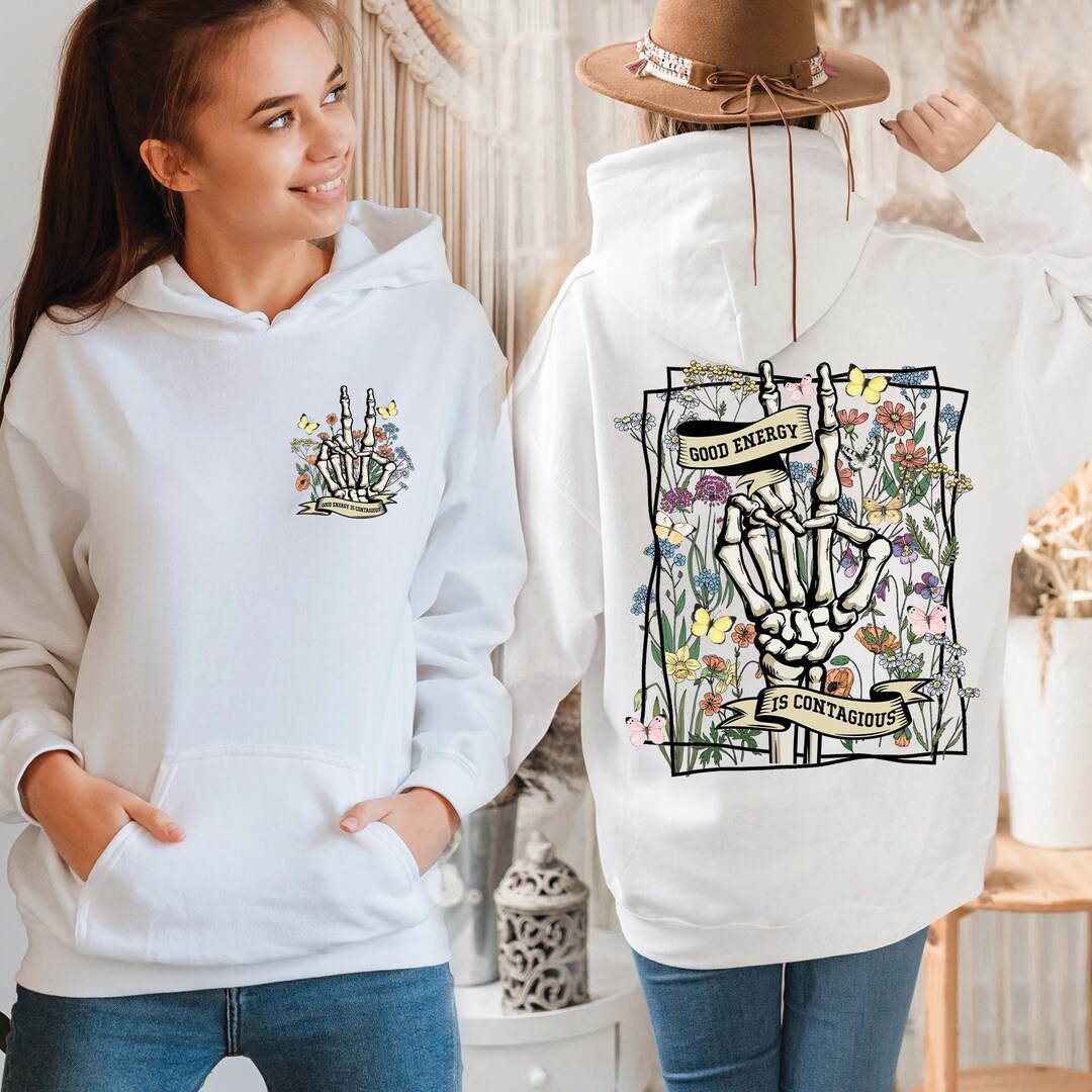 Good Energy Skeleton Hand Hoodie: Wildflower Graphic, Mental Health - Etsy