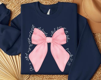 Coquette Christian Sweatshirt: Pink Bow Bible Verse, Women's Religious Gift