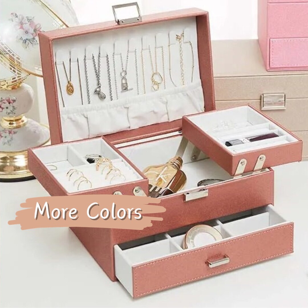 Threelayer Jewelry Organiser Box, Leather Jewelry Box, Gift for Her Etsy
